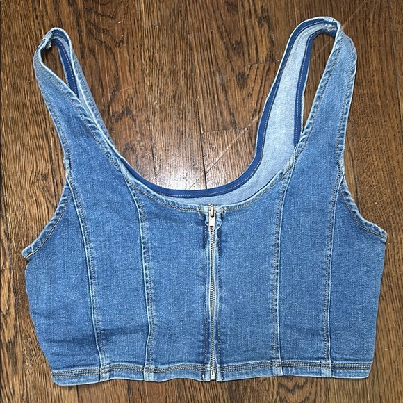 Forever 21 Blue Denim Crop Top with Front Zipper - Picture 1 of 4